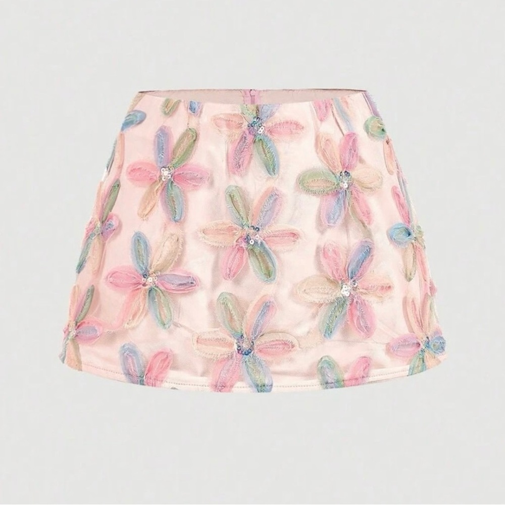 Floral Embroidered Skort - Multicolor